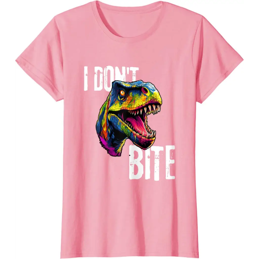 Ferocious T-Rex I Don’t Bite T-Shirt - Pink / Women / Small