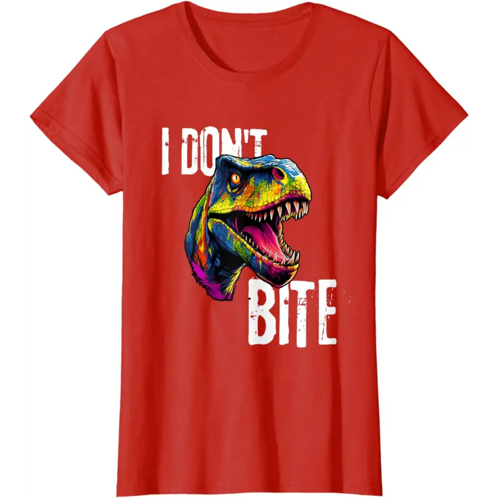 Ferocious T-Rex I Don’t Bite T-Shirt - Red / Women / Small