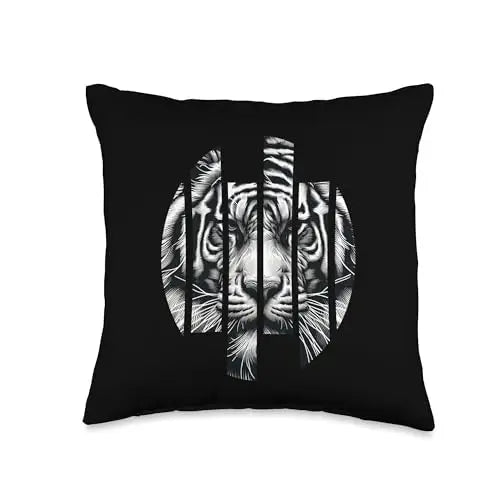 Fierce Focus: Fragmented Tiger in Grunge Stripe Throw