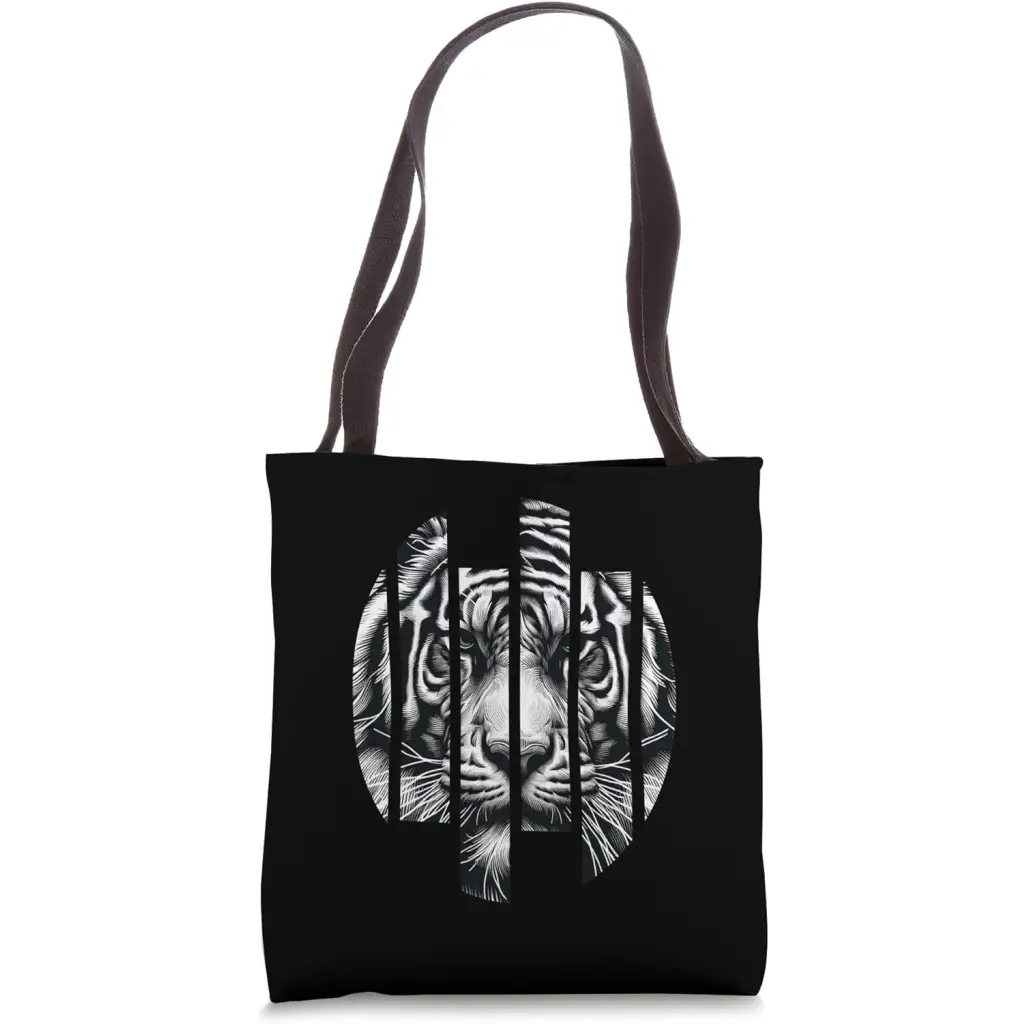 Fierce Focus: Fragmented Tiger in Grunge Stripe Tote Bag