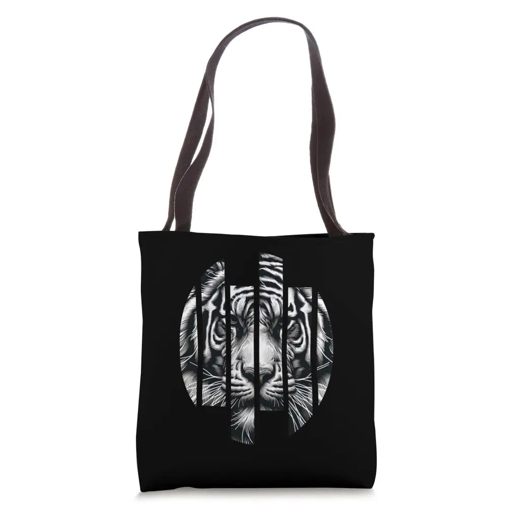 Fierce Focus: Fragmented Tiger in Grunge Stripe Tote Bag