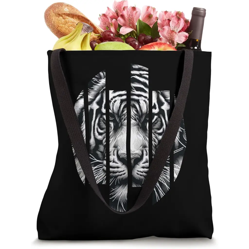 Fierce Focus: Fragmented Tiger in Grunge Stripe Tote Bag