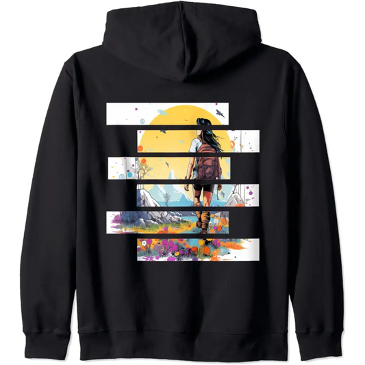 Floral Horizon: Embracing the Unknown Zip Hoodie - Black