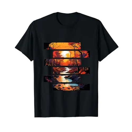 Forest River Triptych: A Symphony of Orange and Blue T