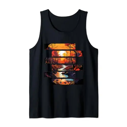 Forest River Triptych: A Symphony of Orange and Blue Tank