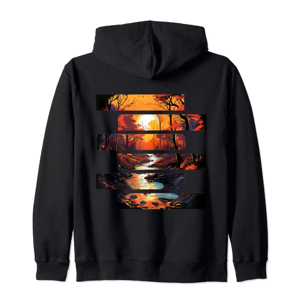 Forest River Triptych: A Symphony of Orange and Blue Zip