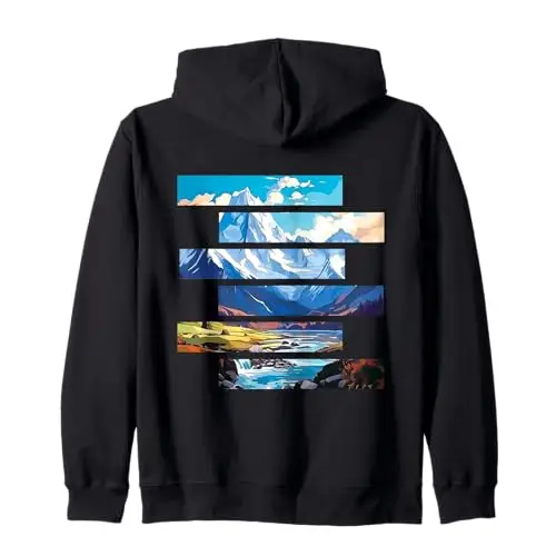 Fragmented Peaks: Layered Mountain Panorama Zip Hoodie