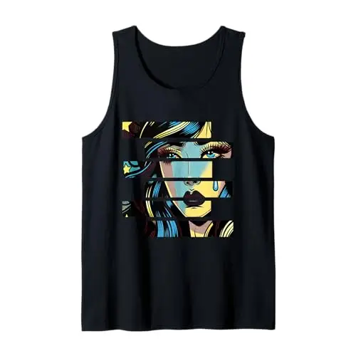 Fragmented Pop: Tearful Expression Tank Top Apparel