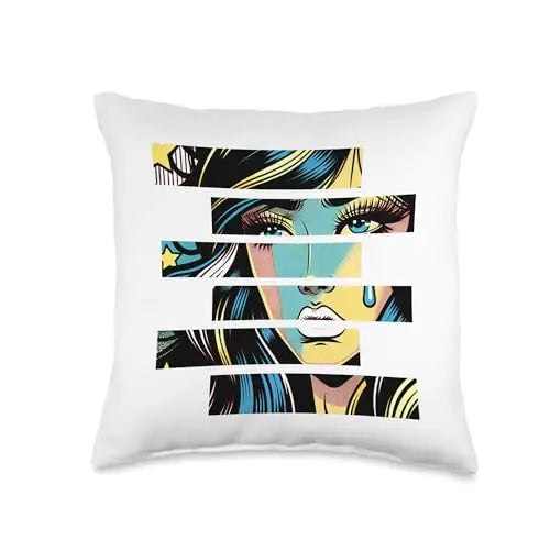 Fragmented Pop: Tearful Expression Throw Pillow Home