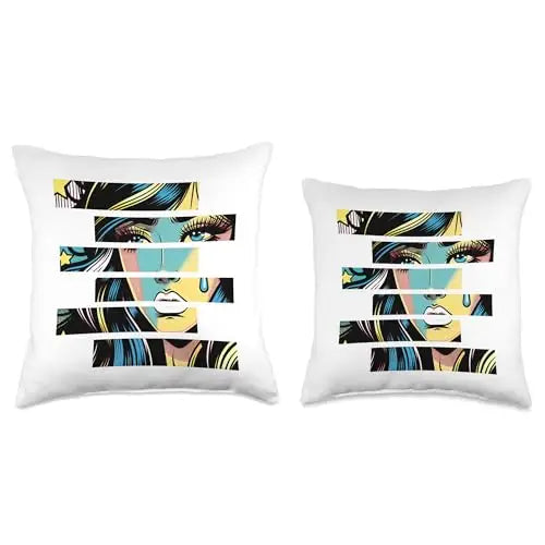 Fragmented Pop: Tearful Expression Throw Pillow Home