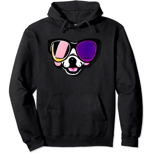Funny Dog in Glasses Pullover Hoodie - black / S