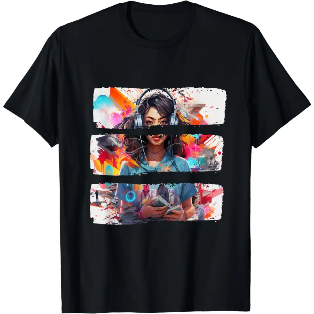 Fusion Femme: Captivating Collage Couture T-Shirt - Black