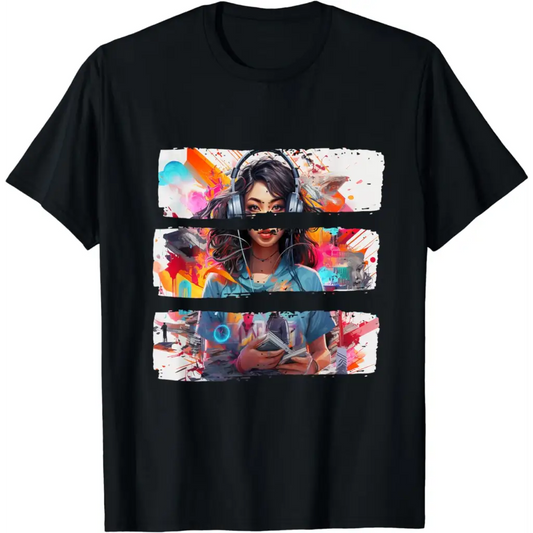 Fusion Femme: Captivating Collage Couture T-Shirt - Black