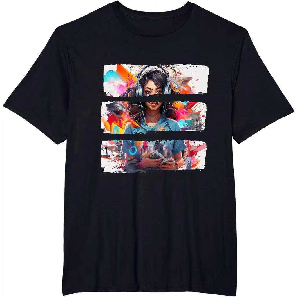 Fusion Femme: Captivating Collage Couture T-Shirt - Black