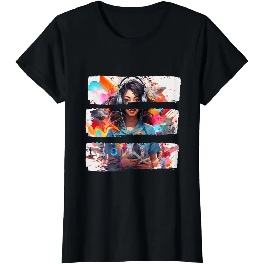 Fusion Femme: Captivating Collage Couture T-Shirt - Black