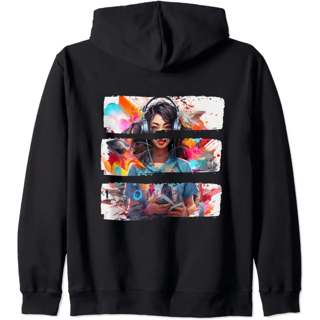 Fusion Femme: Captivating Collage Couture Zip Hoodie