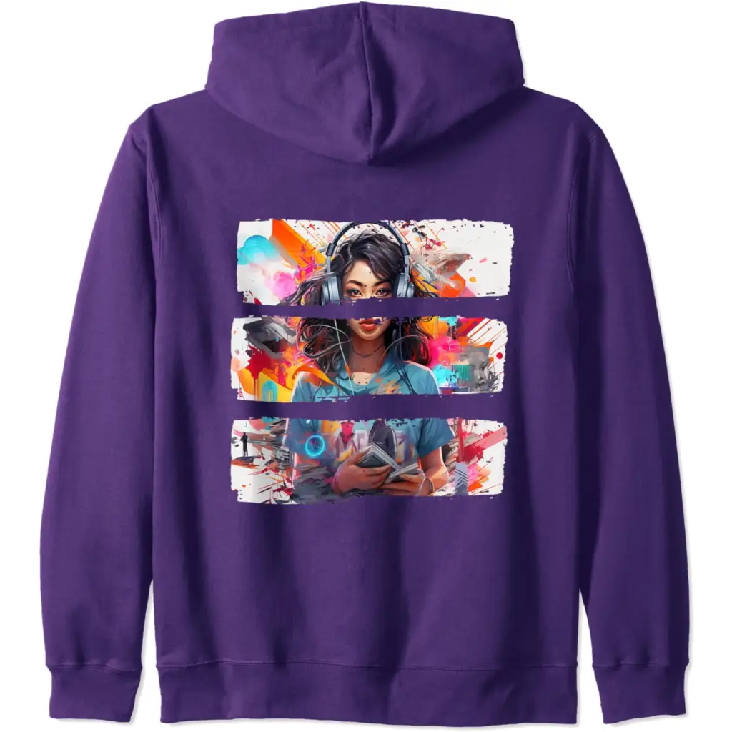 Fusion Femme: Captivating Collage Couture Zip Hoodie