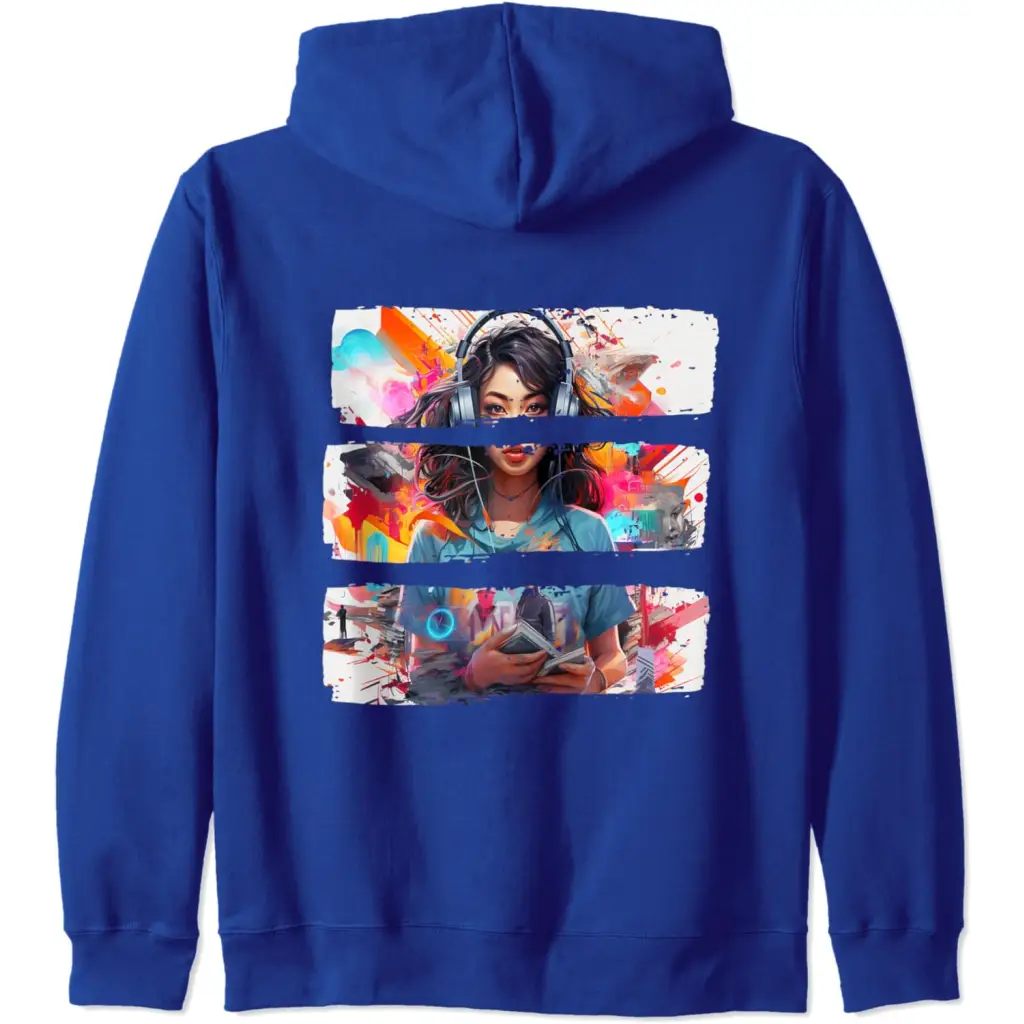 Fusion Femme: Captivating Collage Couture Zip Hoodie