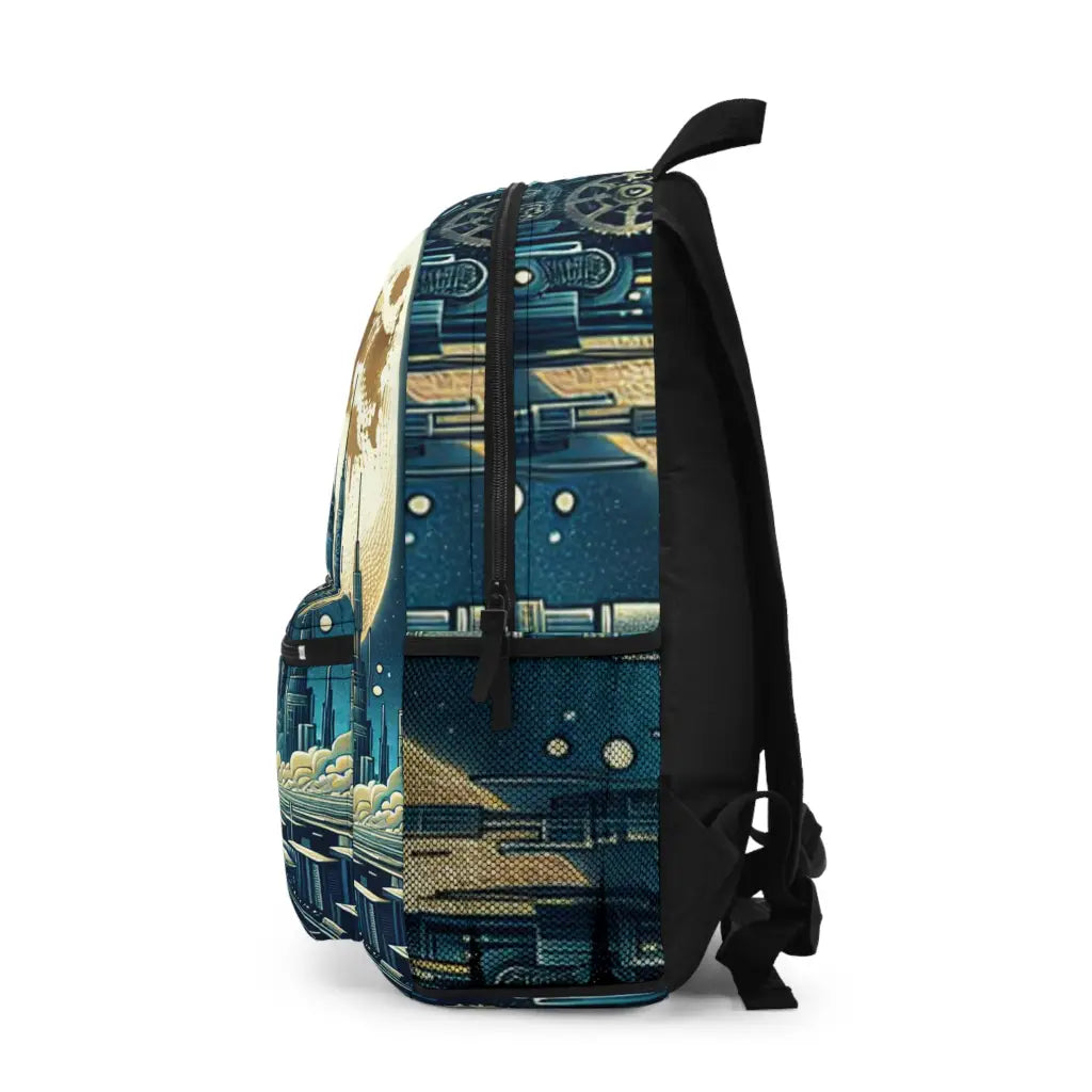 Futuristic Journey to the Mechanized City Backpack One size