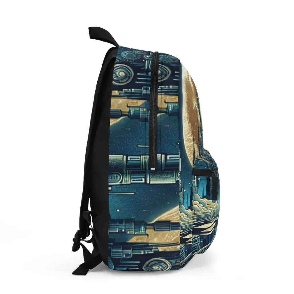 Futuristic Journey to the Mechanized City Backpack One size