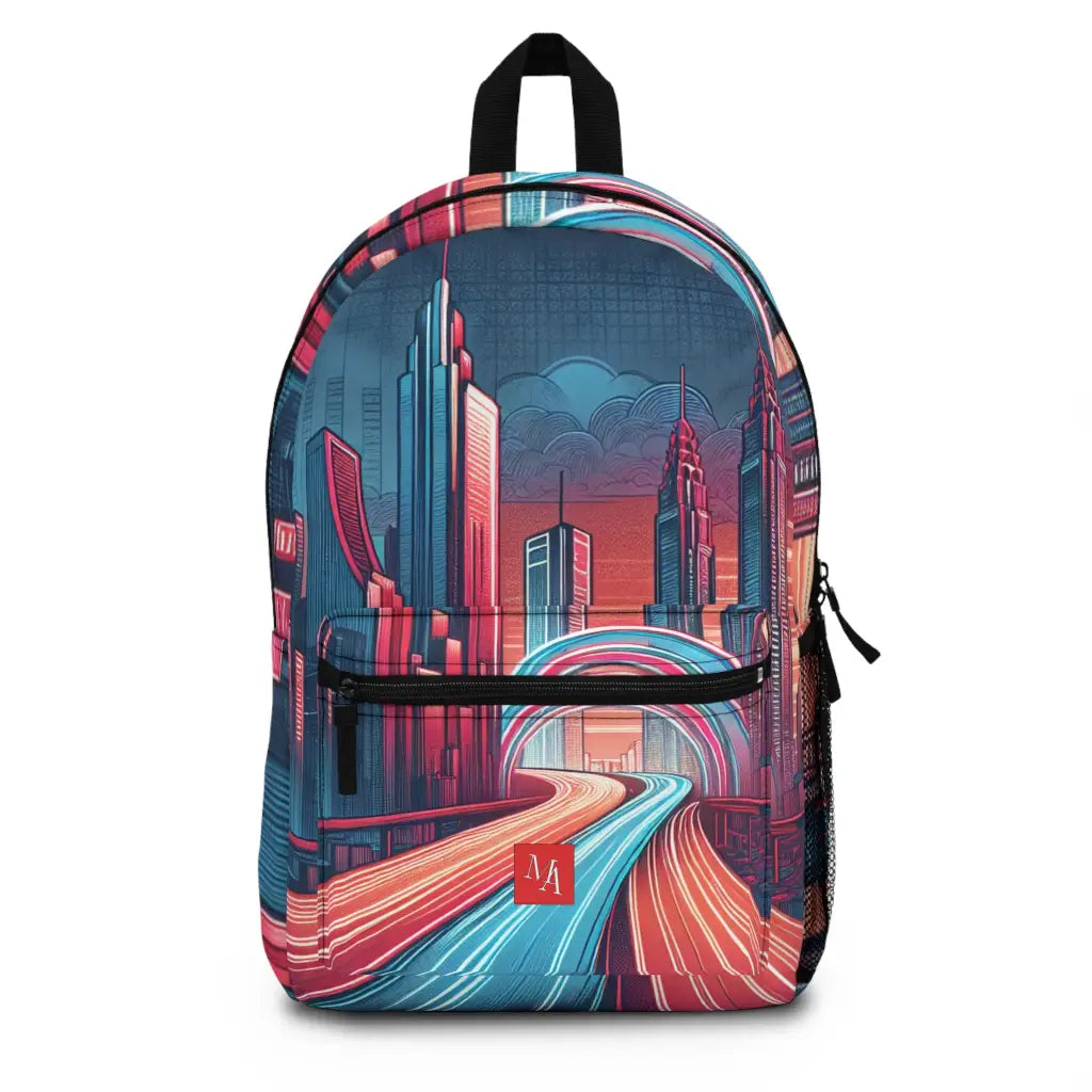 Futuristic Skyline with Illuminated Pathways Backpack