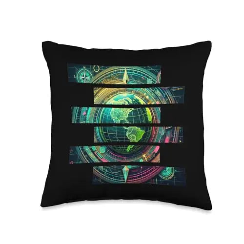 Futuristic Techno World Globe Throw Pillow Home
