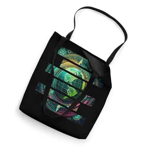 Futuristic Techno World Globe Tote Bag Apparel