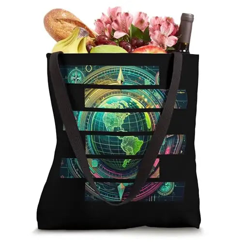 Futuristic Techno World Globe Tote Bag Apparel