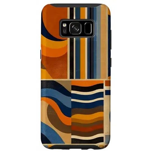 Geometric Symphony: Vibrant Collage in Blue Yellow and Ora