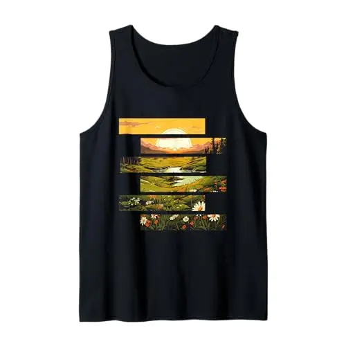 Golden Meadows: Sunrise Over Blossoming Fields Tank Top