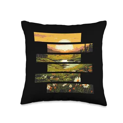 Golden Meadows: Sunrise Over Blossoming Fields Throw Pillow