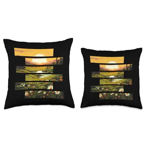 Golden Meadows: Sunrise Over Blossoming Fields Throw Pillow
