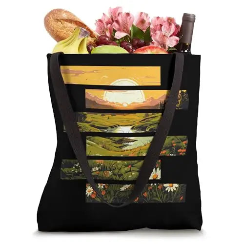 Golden Meadows: Sunrise Over Blossoming Fields Tote Bag