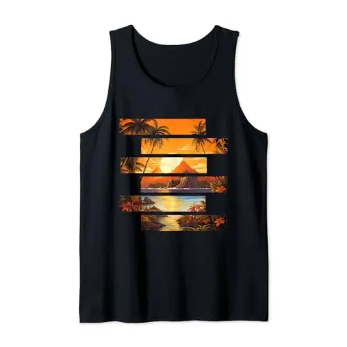 Golden Tropica Island Sunset Paradise Tank Top Apparel