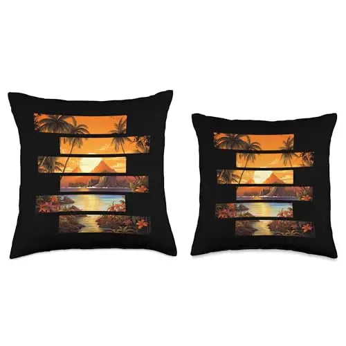 Golden Tropica Island Sunset Paradise Throw Pillow Home
