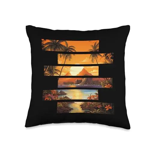 Golden Tropica Island Sunset Paradise Throw Pillow Home