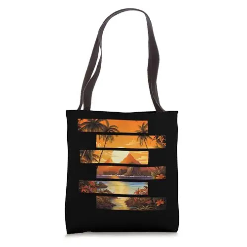 Golden Tropica Island Sunset Paradise Tote Bag Apparel
