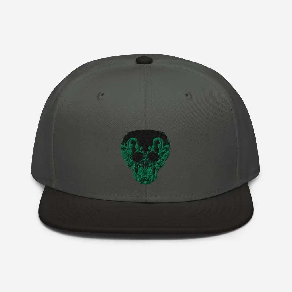 Green Smiley Skull Snapback Hat - Black / Charcoal gra