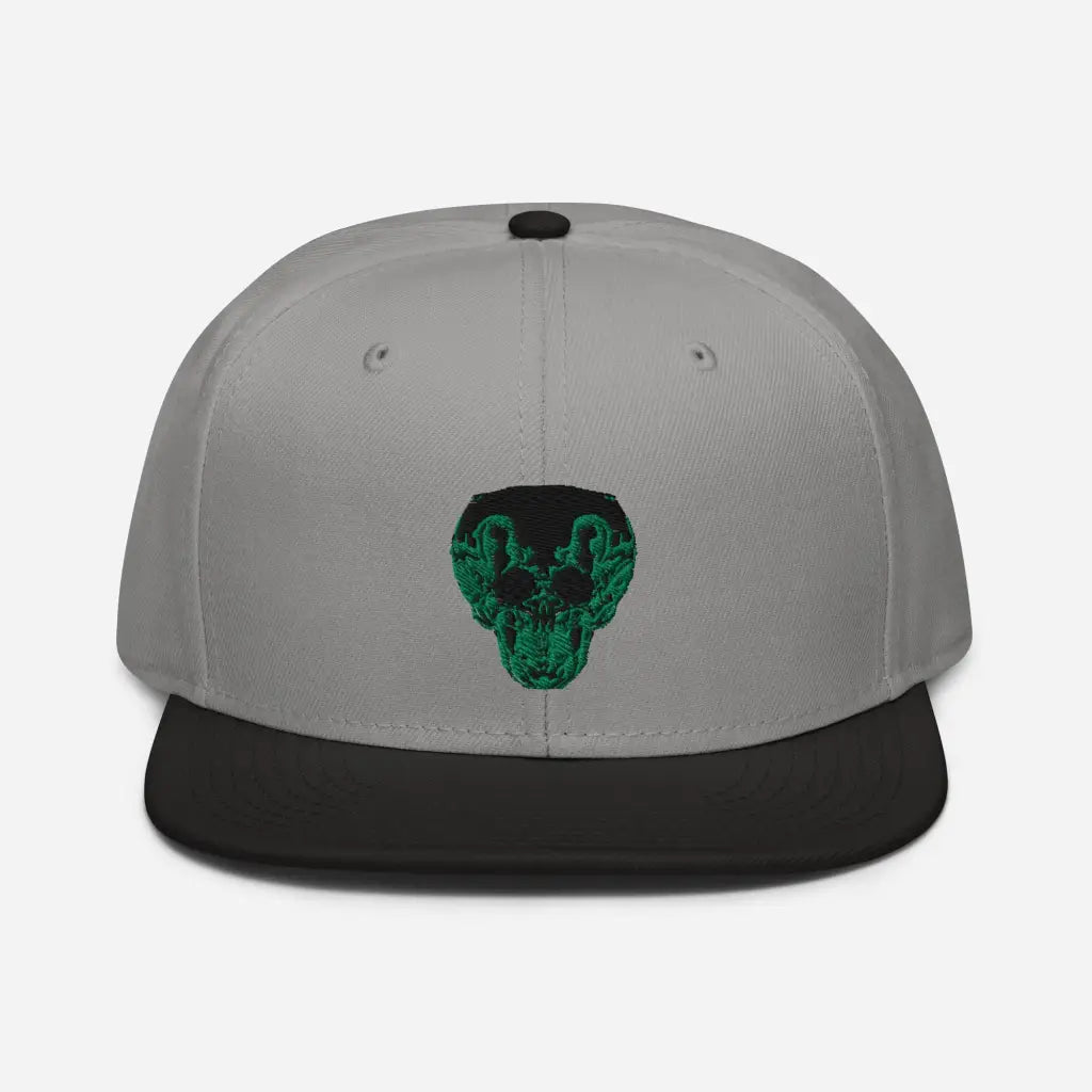 Green Smiley Skull Snapback Hat - Black / Gray