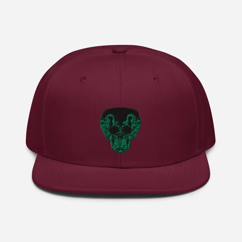 Green Smiley Skull Snapback Hat - Burgundy maroon