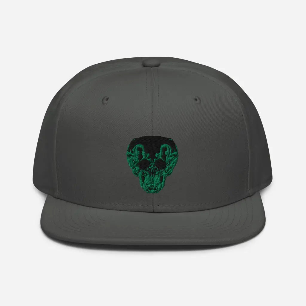 Green Smiley Skull Snapback Hat - Charcoal gray