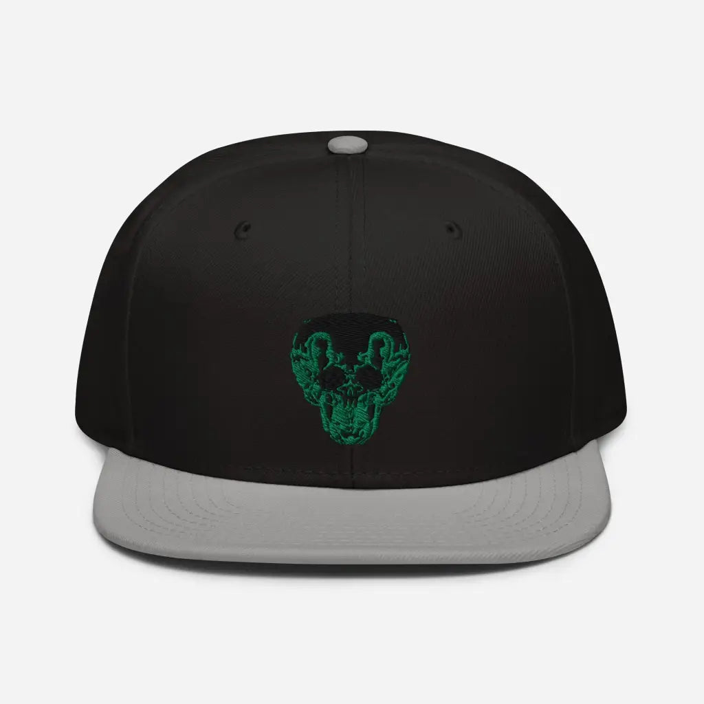 Green Smiley Skull Snapback Hat - Gray / Black