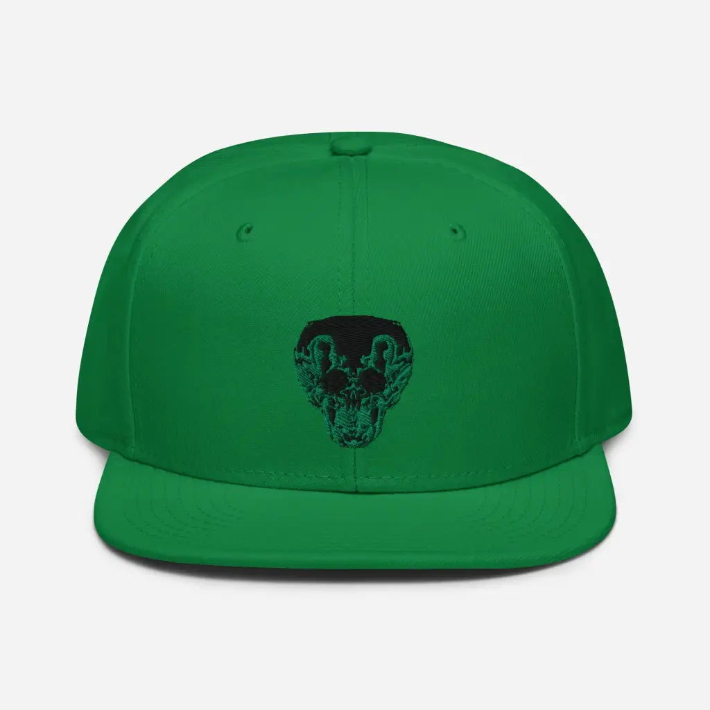 Green Smiley Skull Snapback Hat - Kelly green