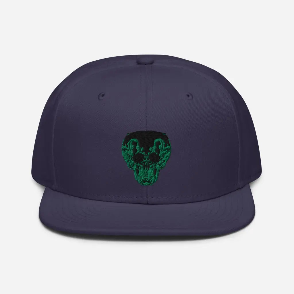 Green Smiley Skull Snapback Hat - Navy blue