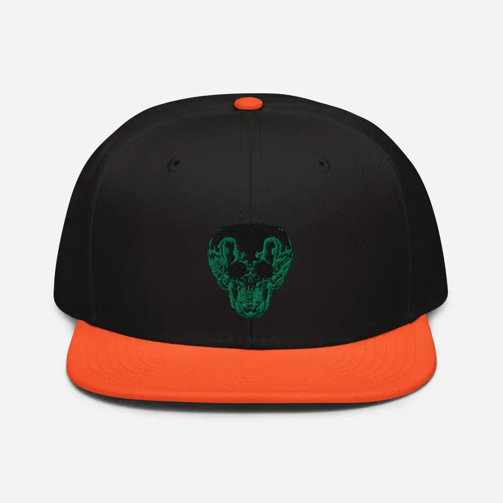 Green Smiley Skull Snapback Hat - Orange / Black / Bla