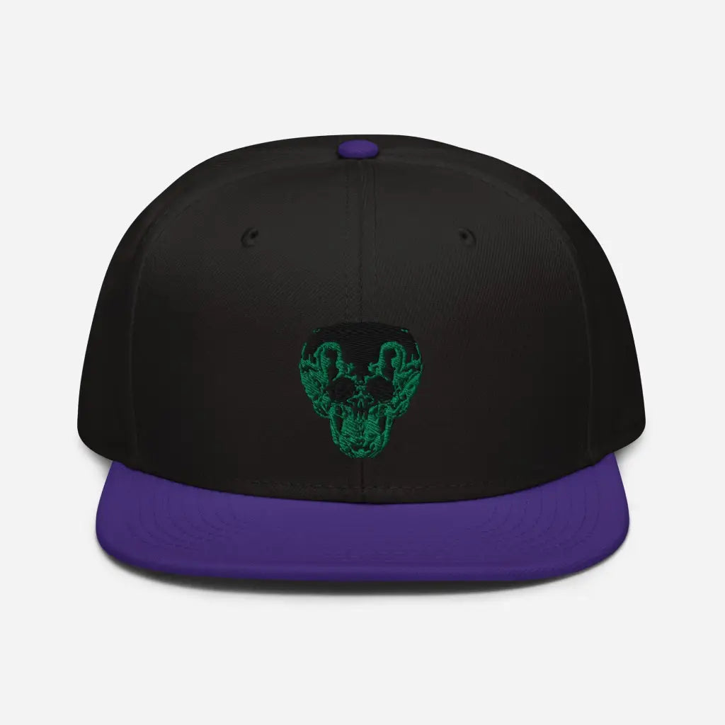 Green Smiley Skull Snapback Hat - Purple / Black / Bla