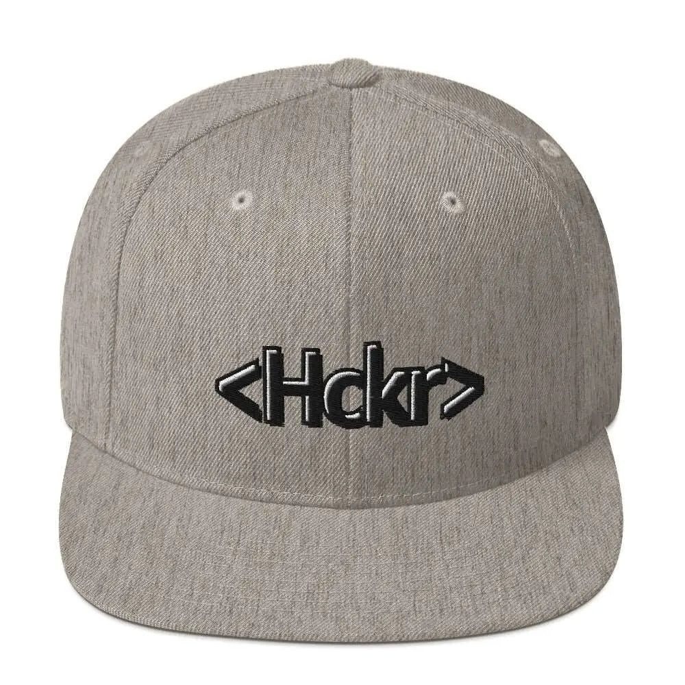 Hacker Snapback Hat - Dark Text - Heather Grey