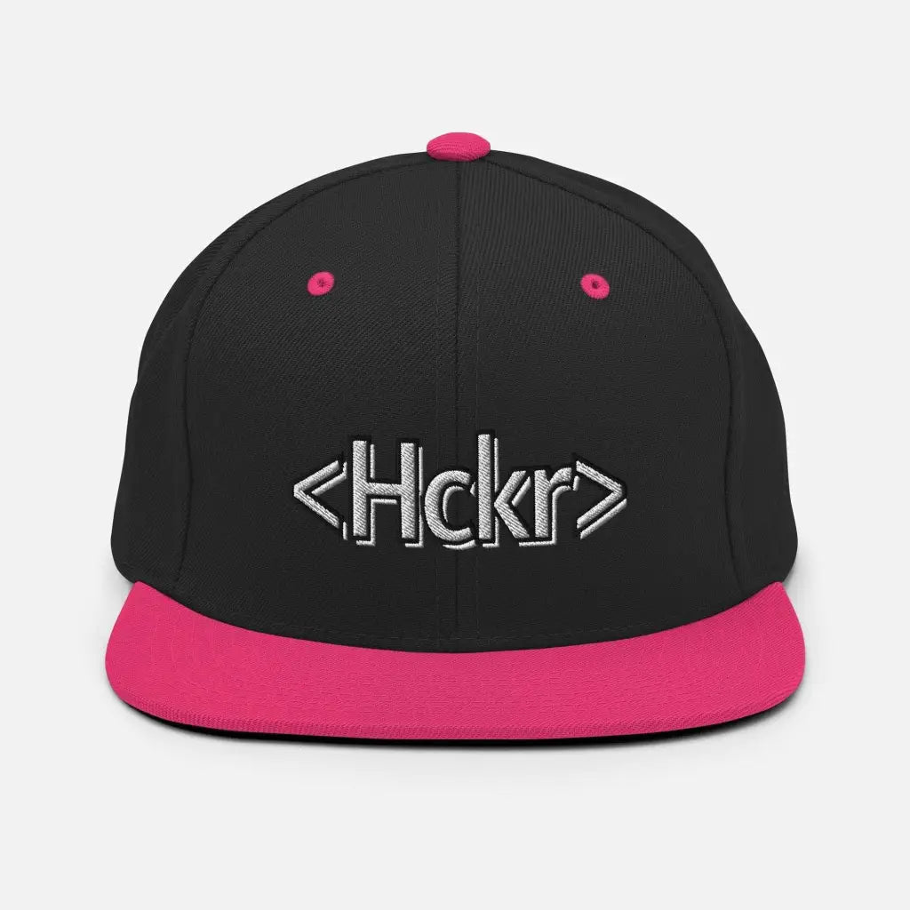 Hacker Snapback Hat - Light Text - Black/ Neon Pink