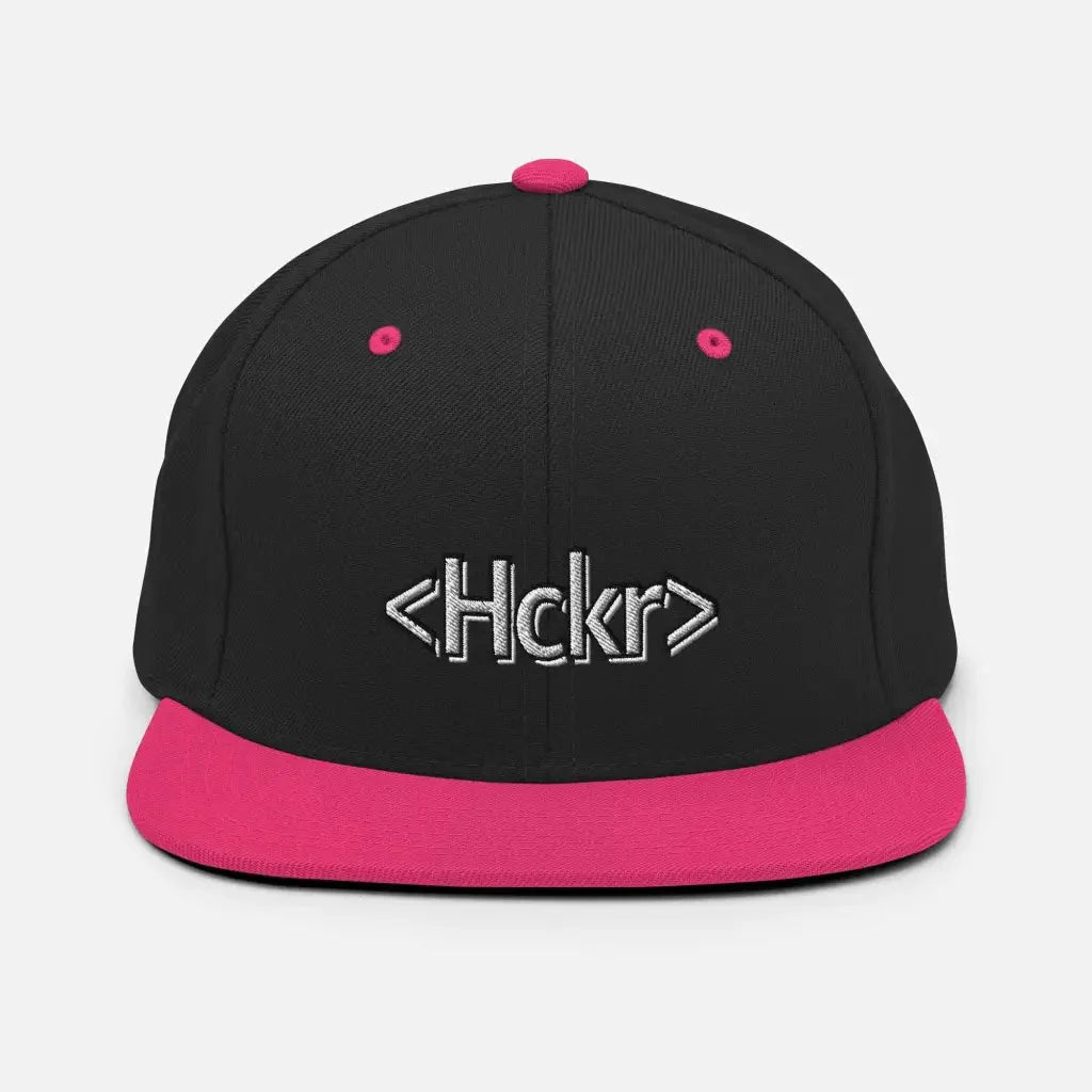 Hacker Snapback Hat - Light Text - Black/ Neon Pink