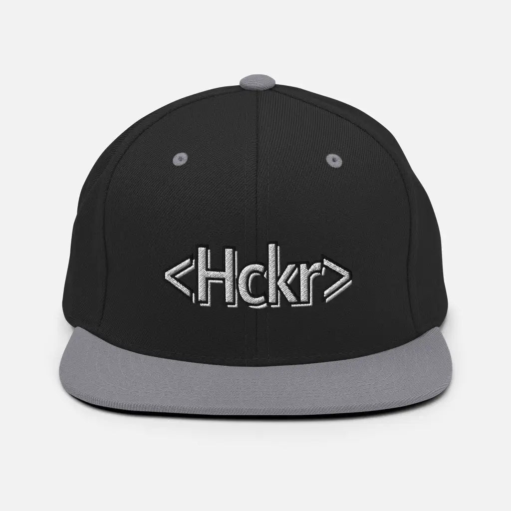 Hacker Snapback Hat - Light Text - Black/ Silver